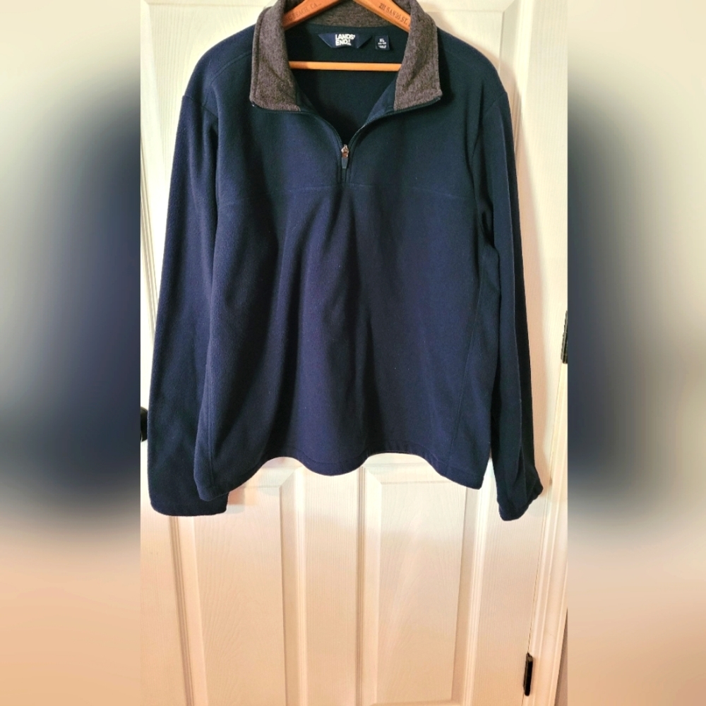 Lands' End Men's Long Sleeve Fleece Blue Pullover Jacket Size XL